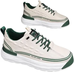 WENOREG Men's Print Low Cut Cowhide Sneakers,Fashion Elastic Laces Waterproof Soft Leather Comfortable Non-Slip Casual Athletic Walking Shoes