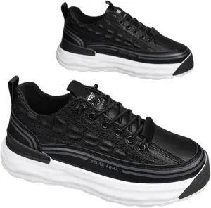 WENOREG Men's Print Low Cut Cowhide Sneakers,Fashion Elastic Laces Waterproof Soft Leather Comfortable Non-Slip Casual Athletic Walking Shoes