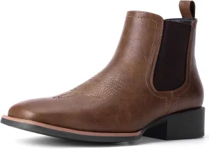 Western Cowboy Boots for Men - Mens Square Toe Chelsea Boots Ankle Cowboy Boots for Men Casual Retro Stylish Boots Brown