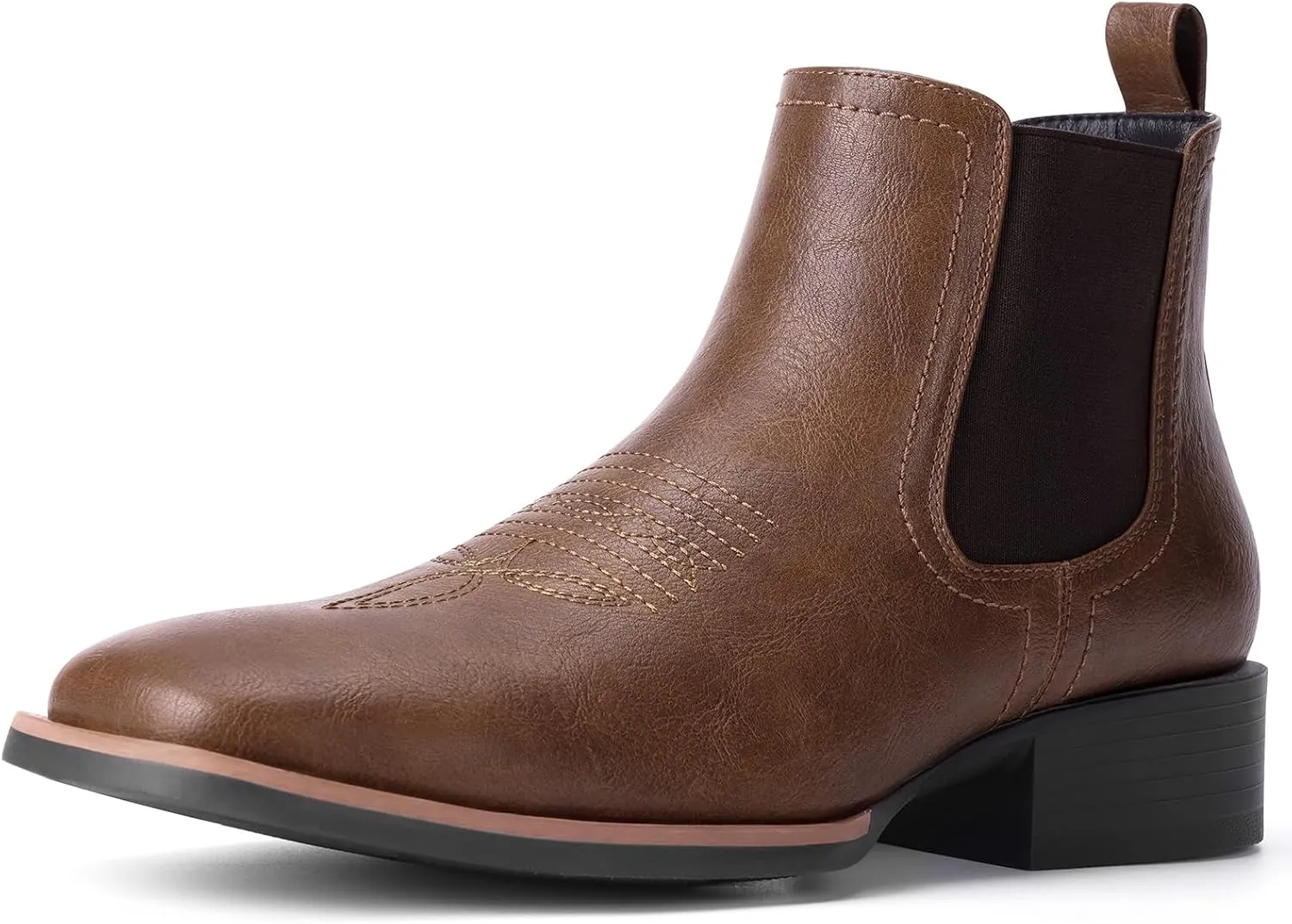 Western Cowboy Boots for Men - Mens Square Toe Chelsea Boots Ankle Cowboy Boots for Men Casual Retro Stylish Boots Brown