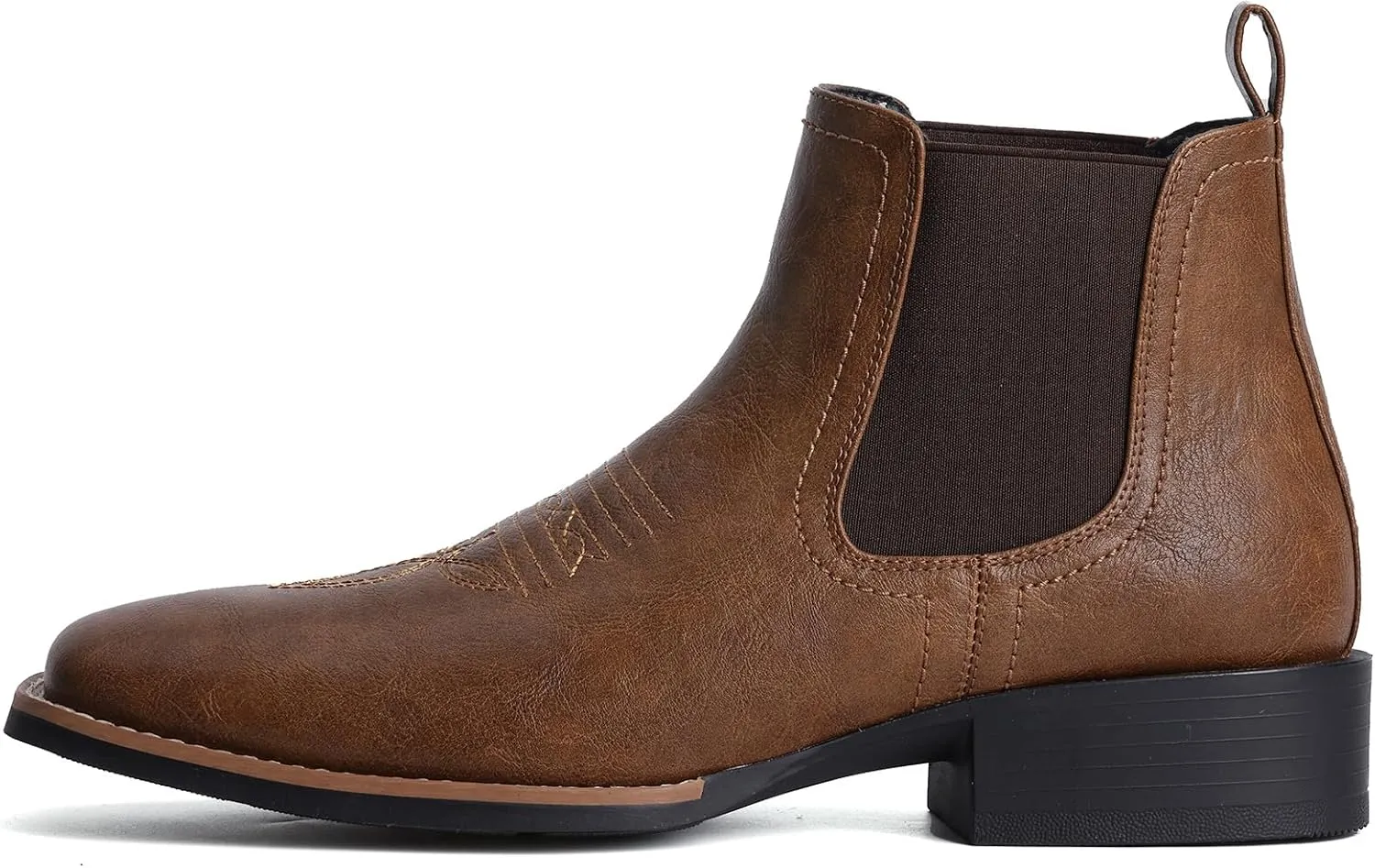 Western Cowboy Boots for Men - Mens Square Toe Chelsea Boots Ankle Cowboy Boots for Men Casual Retro Stylish Boots Brown
