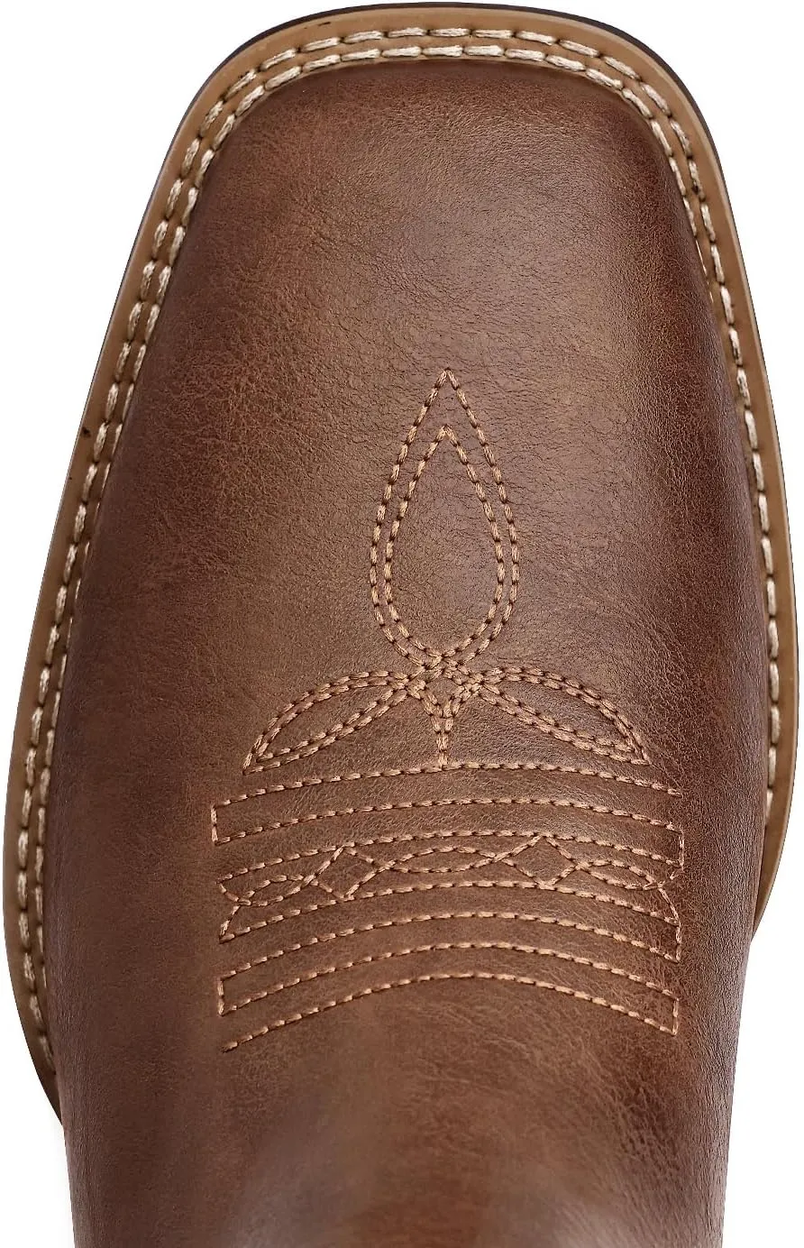 Western Cowboy Boots for Men - Mens Square Toe Chelsea Boots Ankle Cowboy Boots for Men Casual Retro Stylish Boots Brown