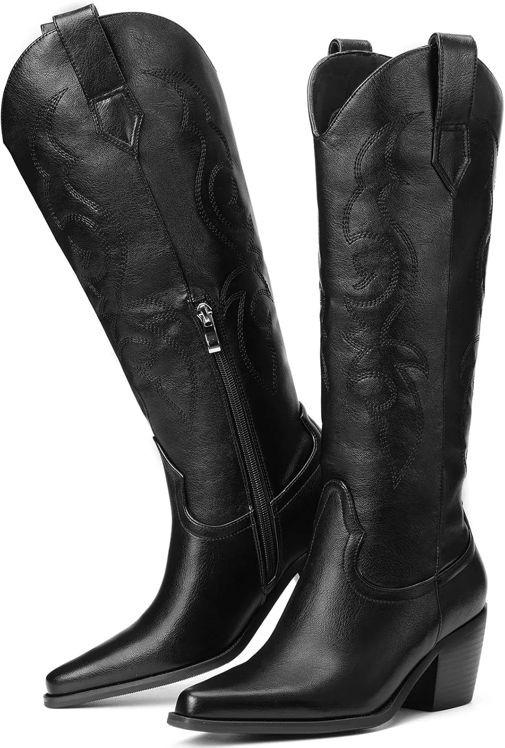 White Cowboy Boots for Women - Wide Calf Rhinestone Cowgirl Boots, Women Knee High Western Boots, Glitter Sparkly Ladies Tall Boots with Classic Embroidery and Side Zipper, Retro Classic Country Boots Pull On for Ladies
