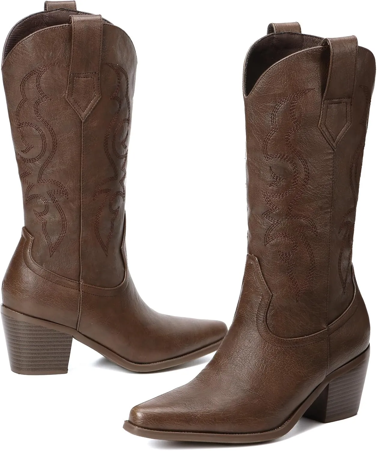 White Cowboy Boots for Women - Wide Calf Rhinestone Cowgirl Boots, Women Knee High Western Boots, Glitter Sparkly Ladies Tall Boots with Classic Embroidery and Side Zipper, Retro Classic Country Boots Pull On for Ladies