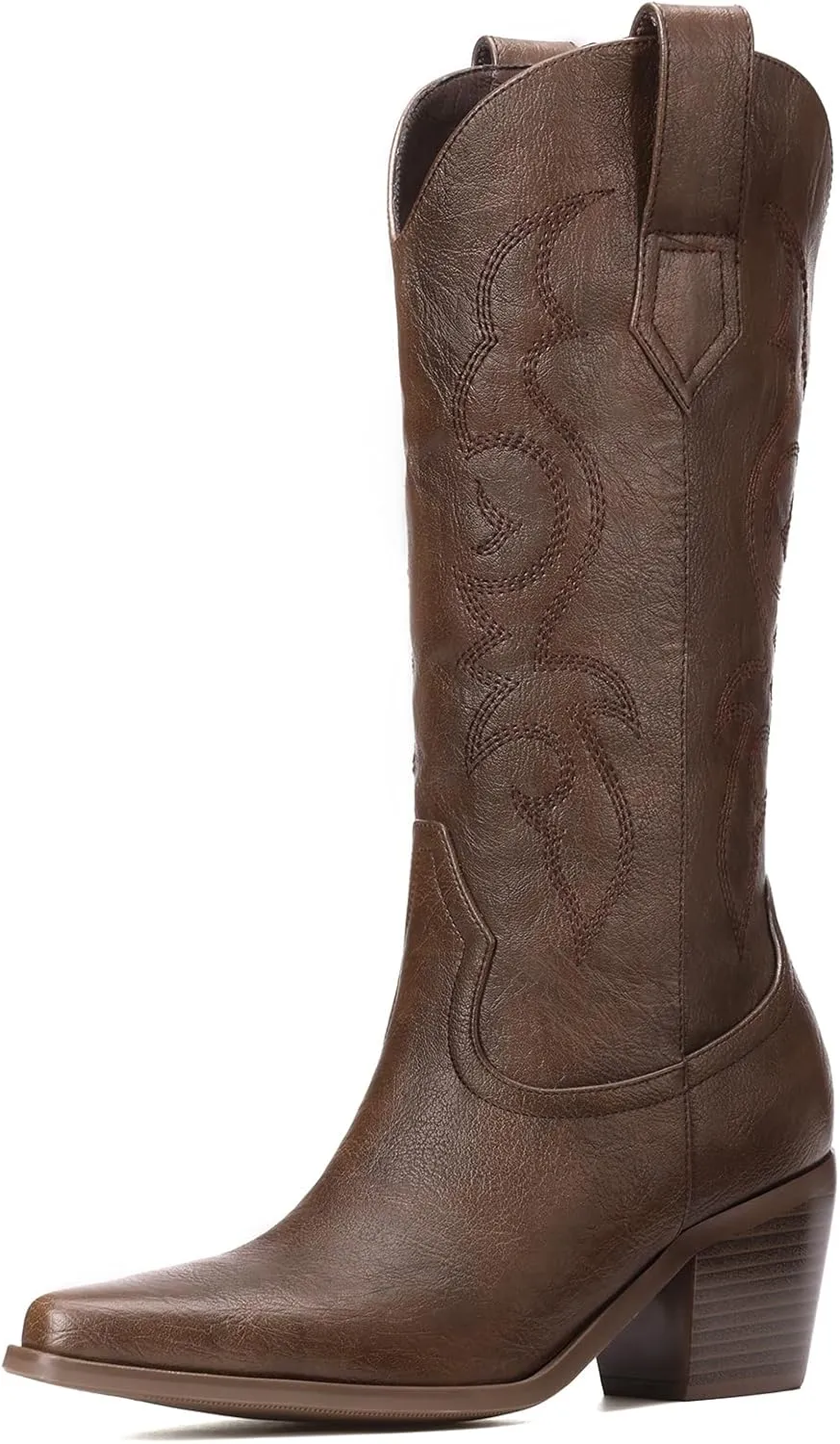 White Cowboy Boots for Women - Wide Calf Rhinestone Cowgirl Boots, Women Knee High Western Boots, Glitter Sparkly Ladies Tall Boots with Classic Embroidery and Side Zipper, Retro Classic Country Boots Pull On for Ladies