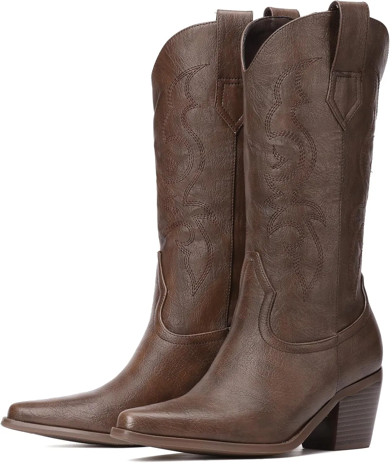 White Cowboy Boots for Women - Wide Calf Rhinestone Cowgirl Boots, Women Knee High Western Boots, Glitter Sparkly Ladies Tall Boots with Classic Embroidery and Side Zipper, Retro Classic Country Boots Pull On for Ladies