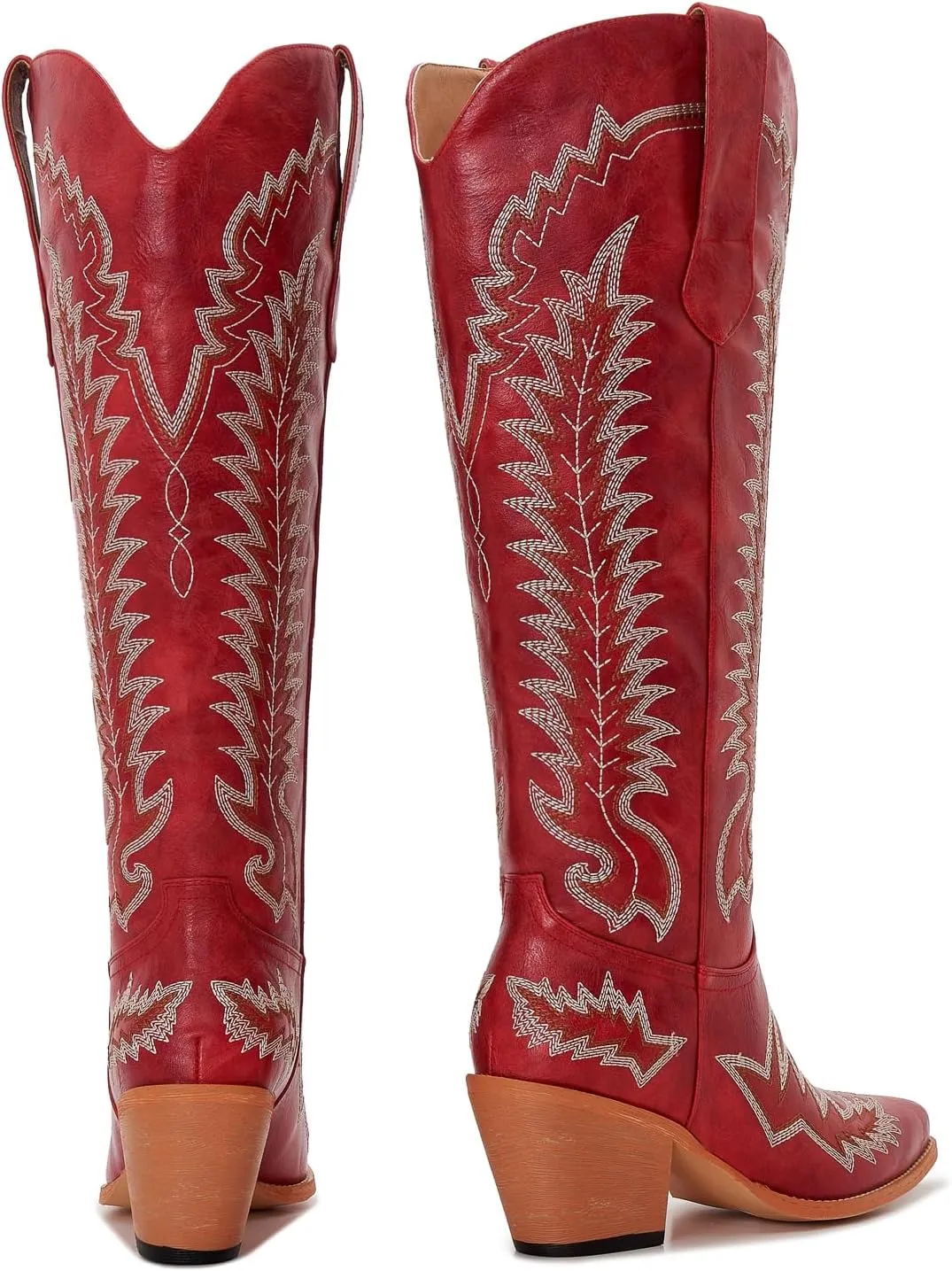 Wide Calf Cowboy Boots Women Slip On Comfortable Plus Size Cowgirl Ladies Boots Knee High Tall Western Style