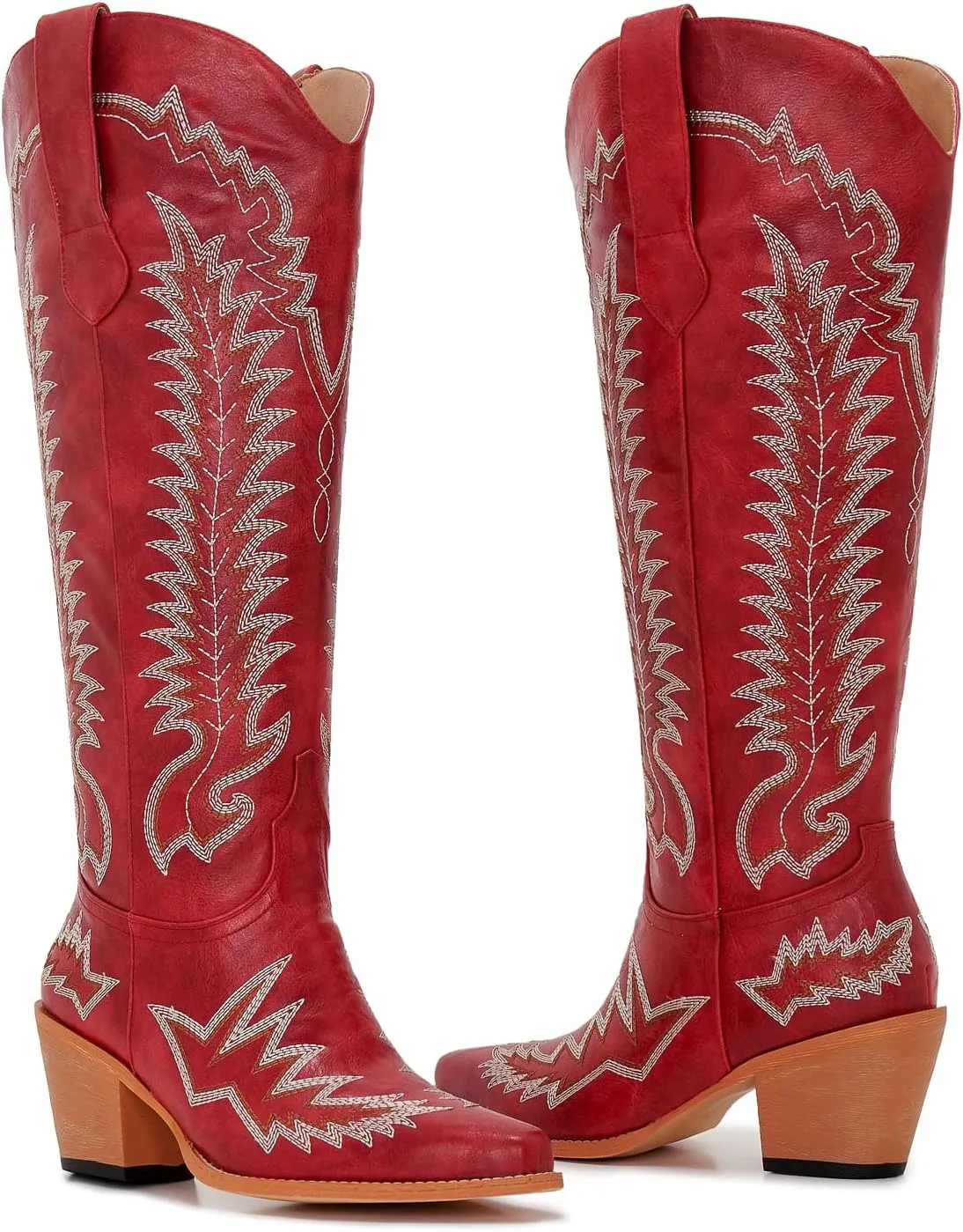 Wide Calf Cowboy Boots Women Slip On Comfortable Plus Size Cowgirl Ladies Boots Knee High Tall Western Style