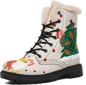Winter Boots for Women, Custom Christmas Boots Santa Claus Print Ladies Fur Lined Lace up Ankle Boots Comfortable Warm Winter Snow Shoes Outdoor Christmas Gift