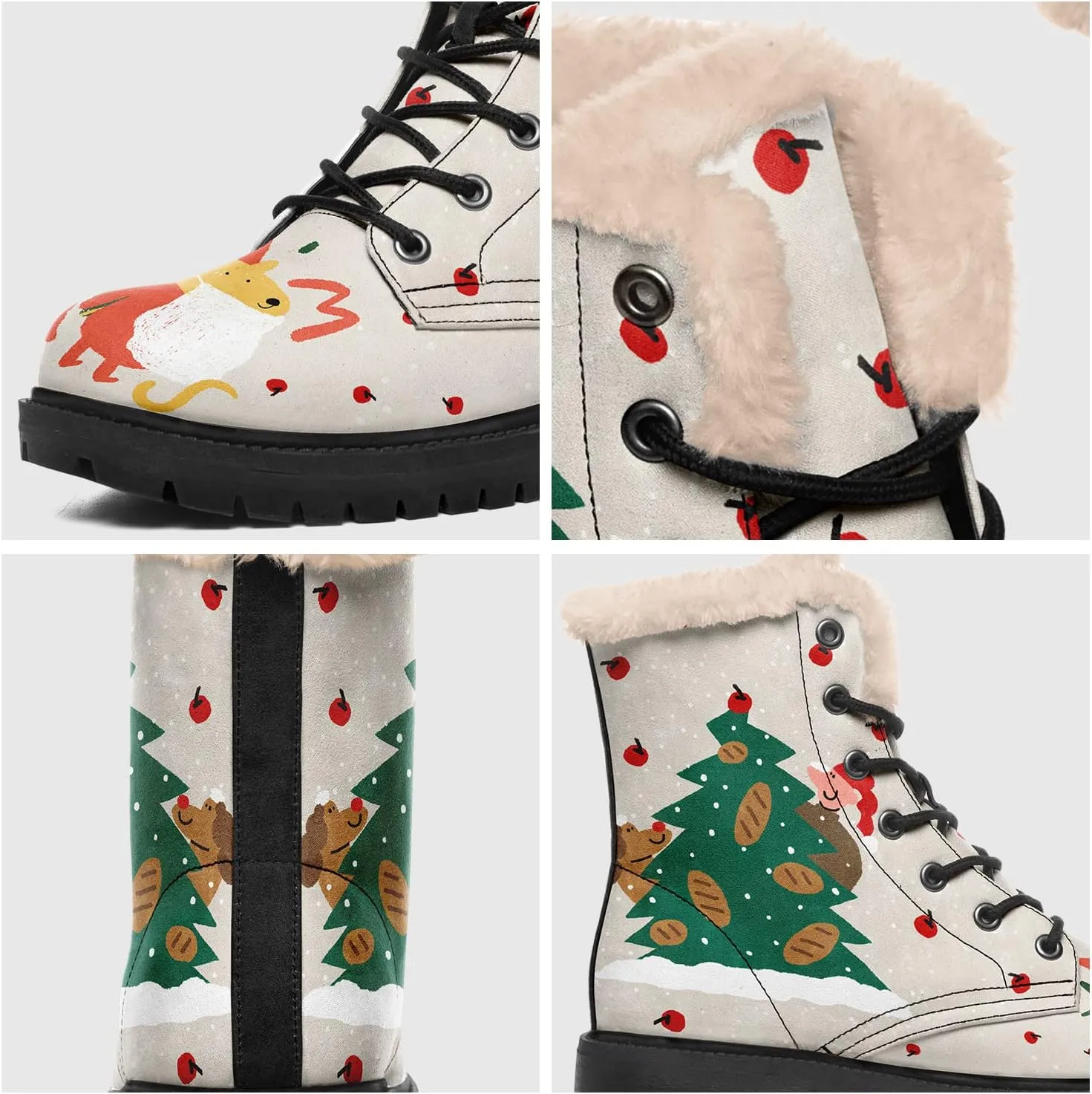 Winter Boots for Women, Custom Christmas Boots Santa Claus Print Ladies Fur Lined Lace up Ankle Boots Comfortable Warm Winter Snow Shoes Outdoor Christmas Gift