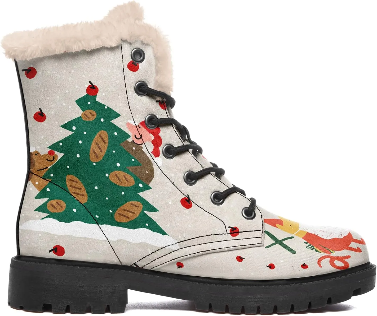 Winter Boots for Women, Custom Christmas Boots Santa Claus Print Ladies Fur Lined Lace up Ankle Boots Comfortable Warm Winter Snow Shoes Outdoor Christmas Gift