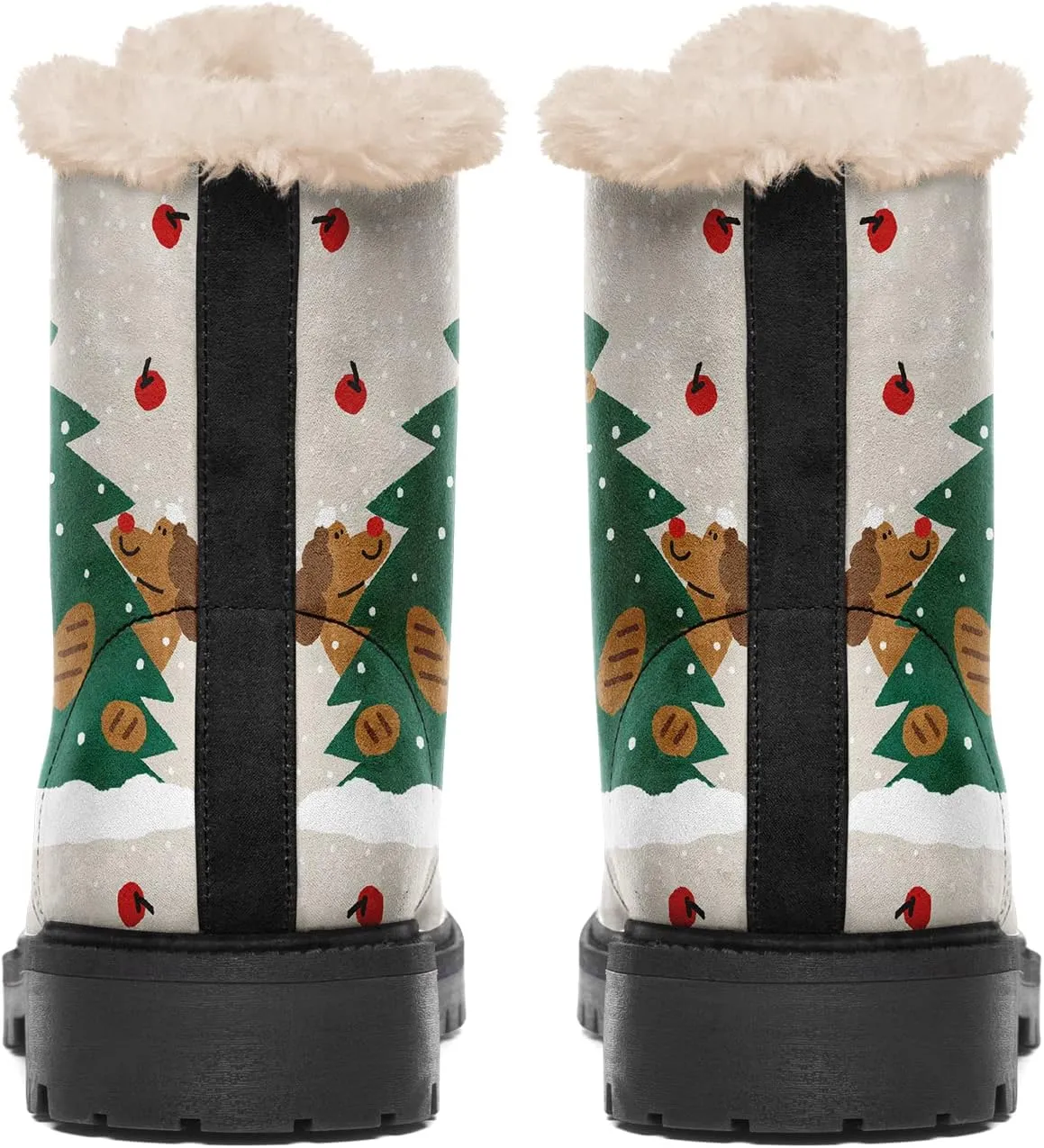 Winter Boots for Women, Custom Christmas Boots Santa Claus Print Ladies Fur Lined Lace up Ankle Boots Comfortable Warm Winter Snow Shoes Outdoor Christmas Gift