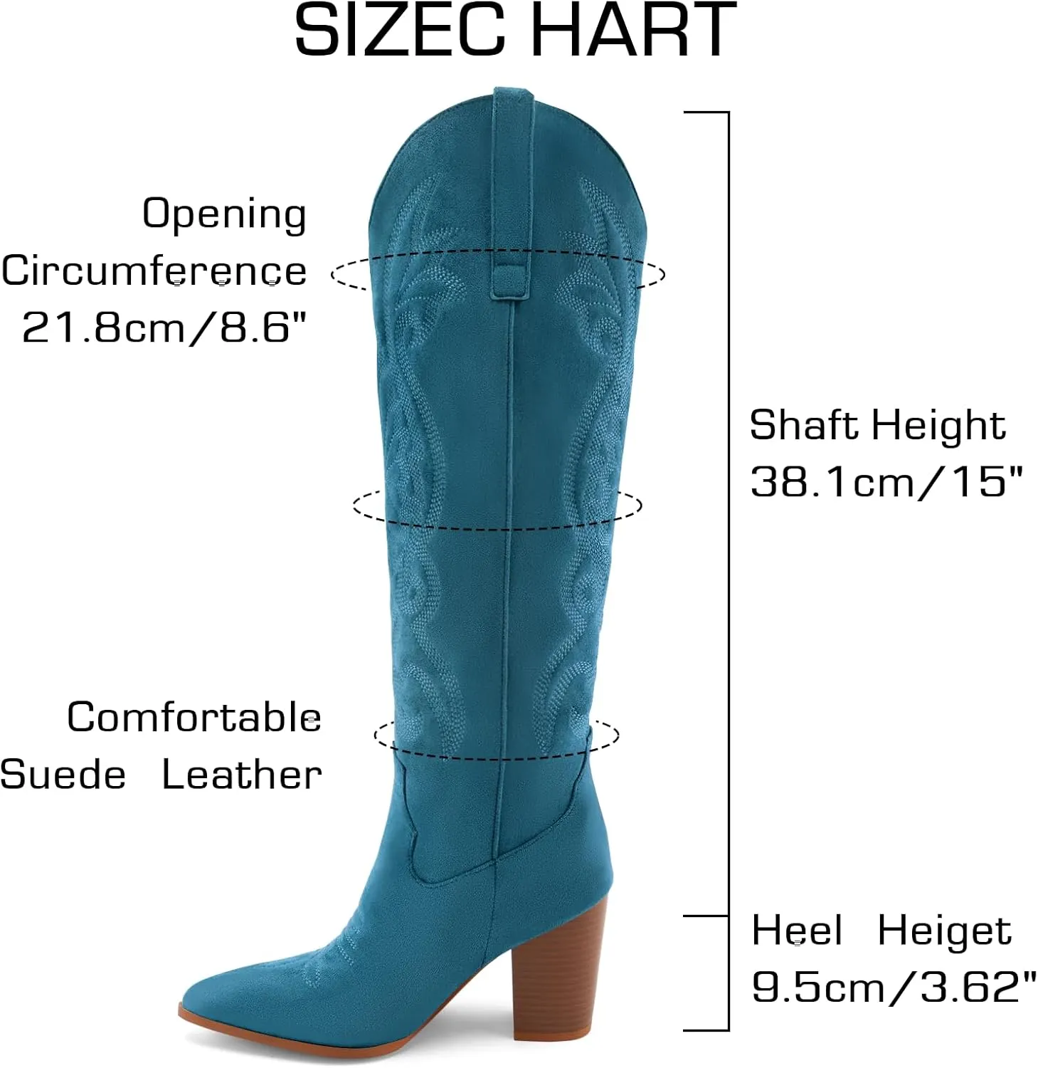 WIRALOMI Women Western Knee High Boots Embroidered Chunky Block Heel Cowboy Boots Pointed Toe Pull on Cowgirl Boots