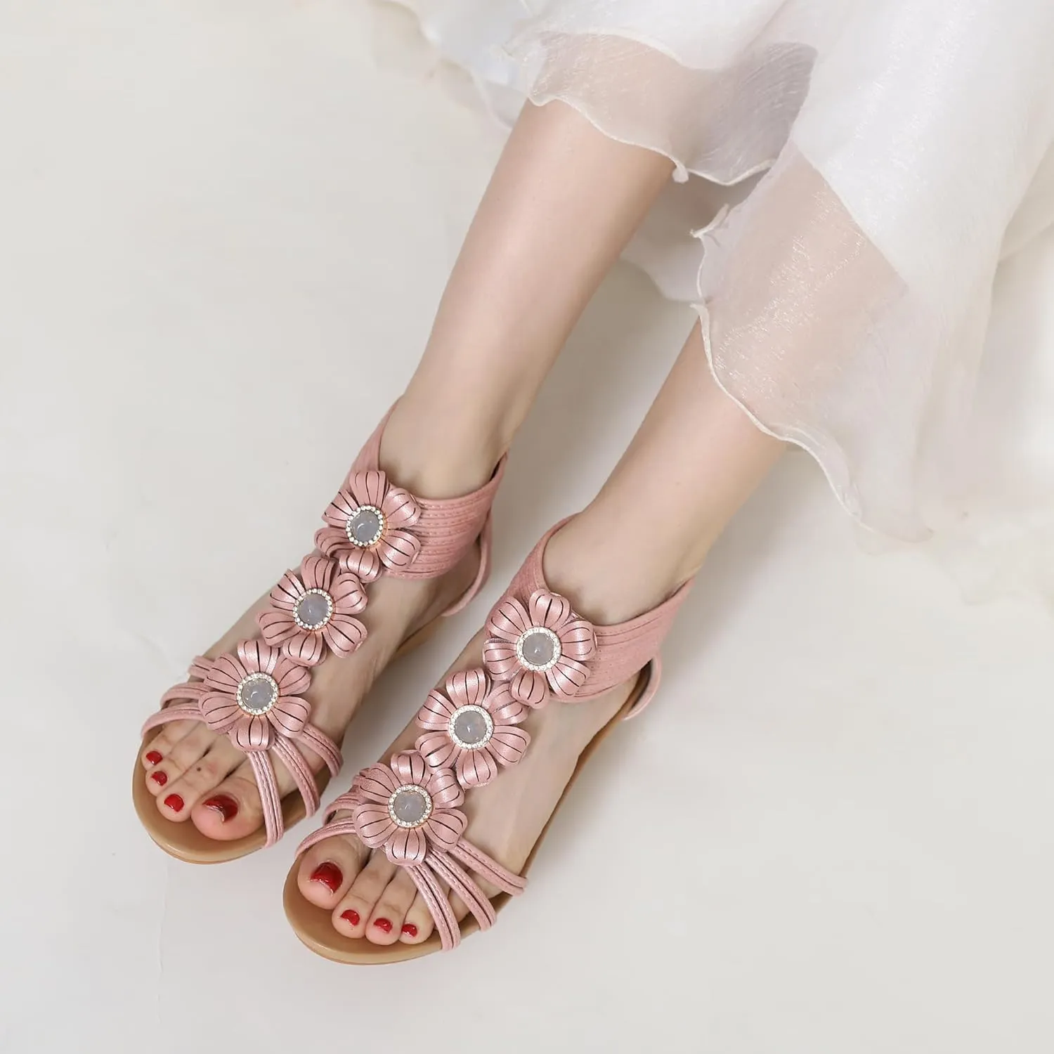 WOJWSKI Wedge Sandals for Women Bohemia Flower Open Toe Gladiator Platform Roman High Heel Casual Summer Dressy Beach Womens Sandals