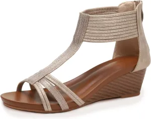 WOJWSKI Wedges for Women Sandals Bohemia Open Toe Roman Low Heel Zipper Back Platform Summer Dress Women‘s Beach Sandals