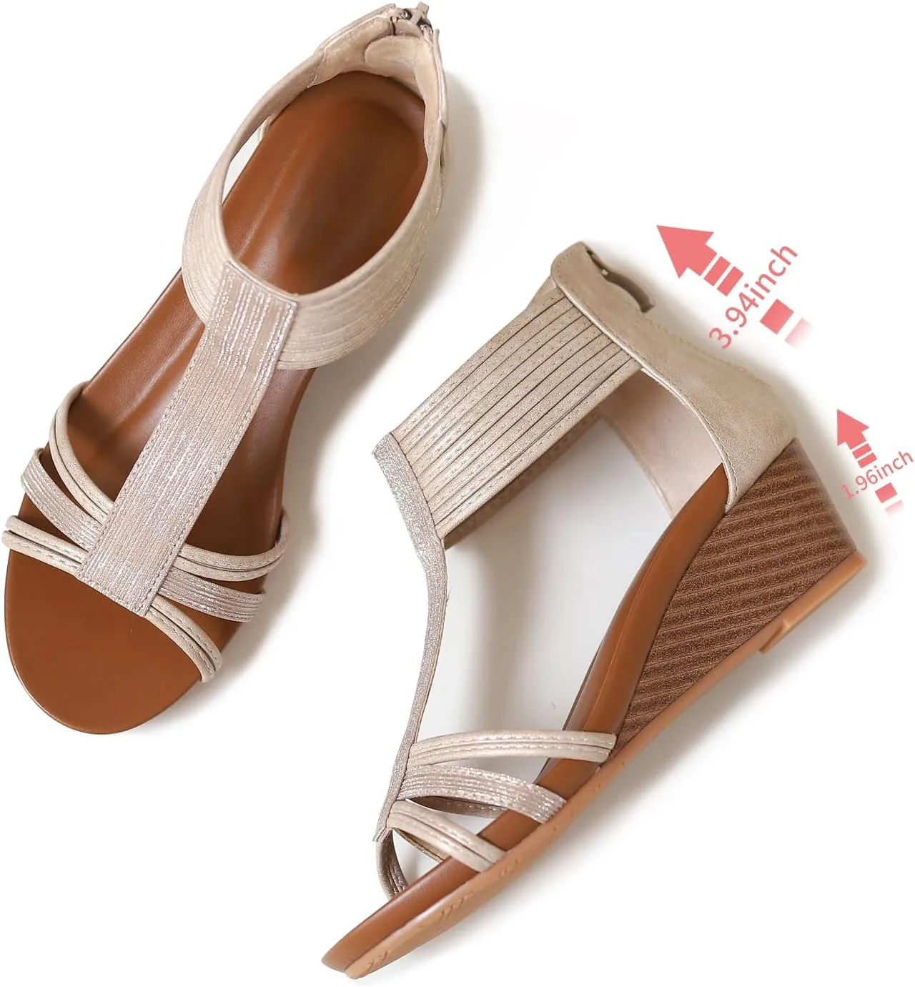 WOJWSKI Wedges for Women Sandals Bohemia Open Toe Roman Low Heel Zipper Back Platform Summer Dress Women‘s Beach Sandals