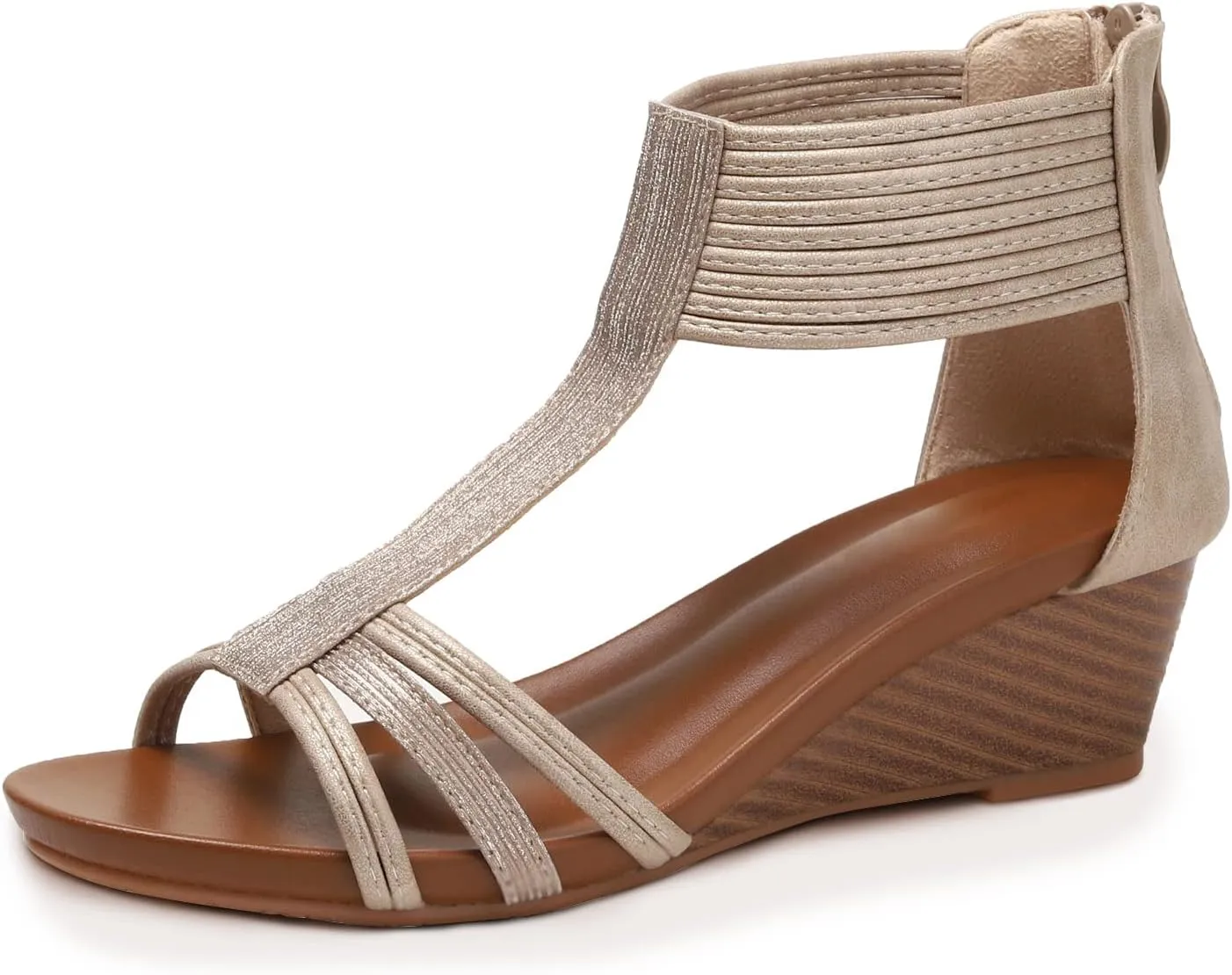 WOJWSKI Wedges for Women Sandals Bohemia Open Toe Roman Low Heel Zipper Back Platform Summer Dress Women‘s Beach Sandals