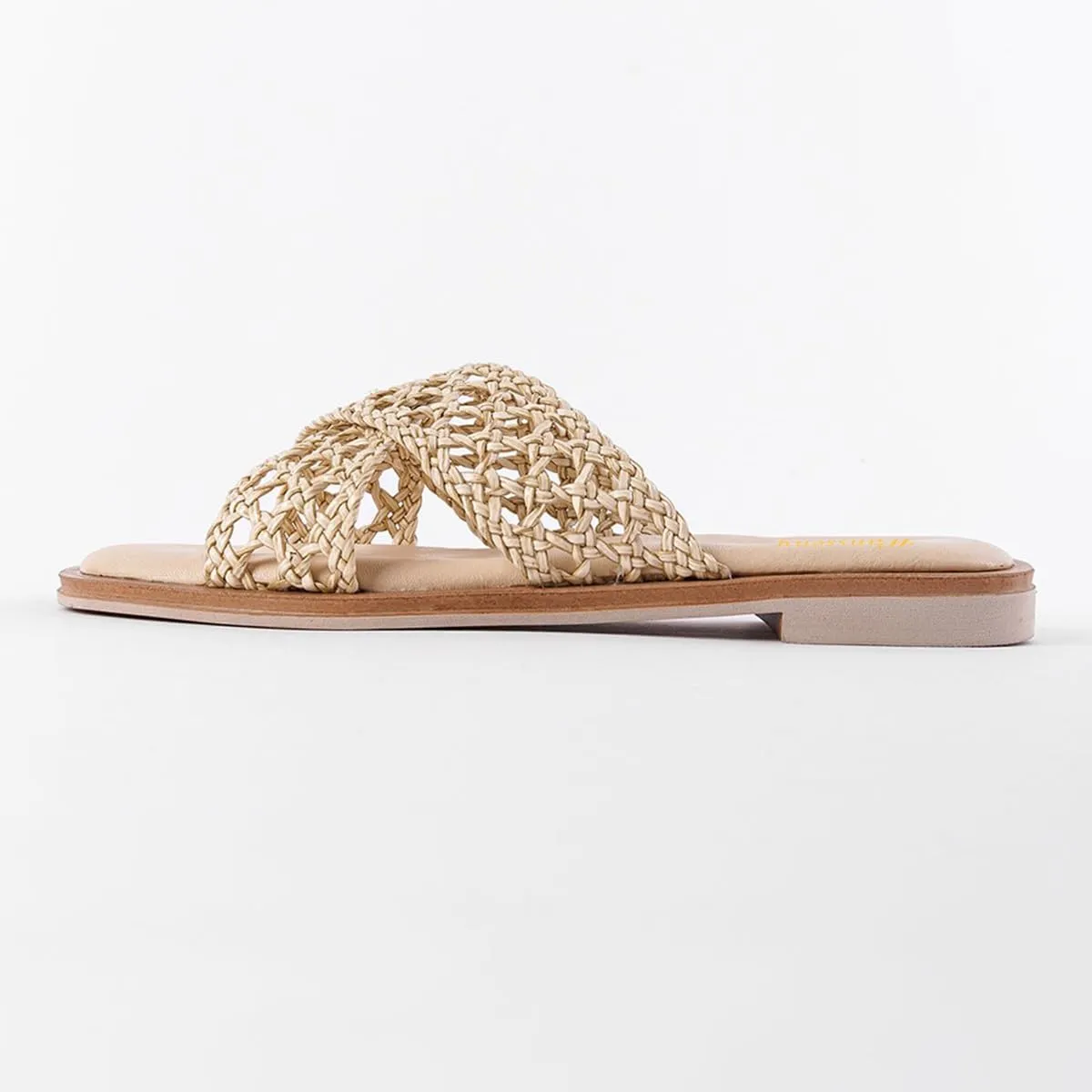 Women Chic Braided Reticular Open Toe Flat Mules Soft Insole Stylish Slide Sandals Slip on Casual Daily Dress Slippers Size 4-16 US