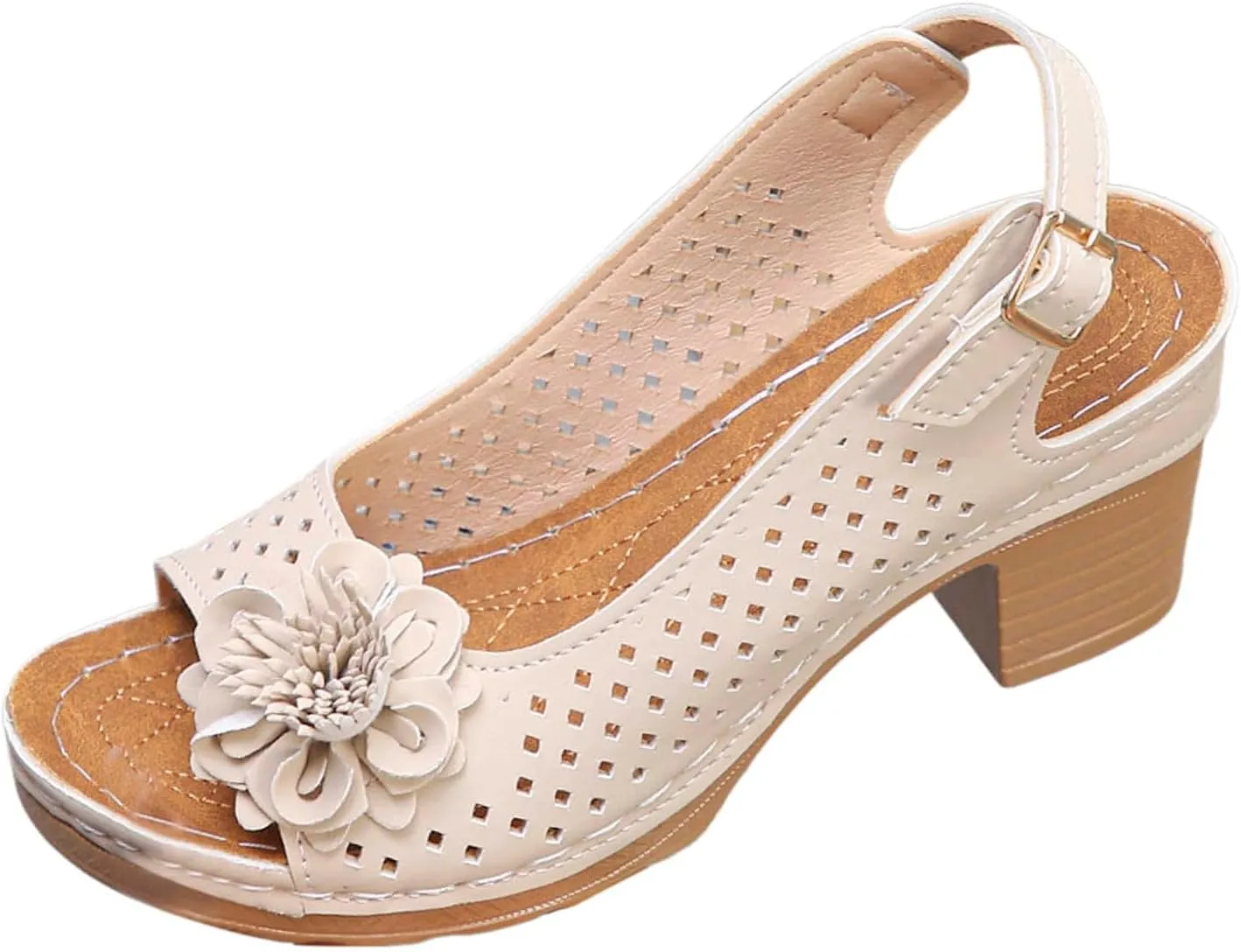 Women Comfy Casual Shoe Open Toe Hollow Flower Wedge Heel Slippers Sandals Flip Flops Women 8 Sandals