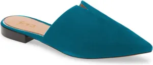 Women Fashion Suede Mules, Sexy Closed Pointed Toe Flat Loafer, Low Heel Backless Mule Sandals, V Cut Lightweight Slip on Walking Shoes for Ladies, Elegant Dress Casual Slippers, Full Size 4-16 M US