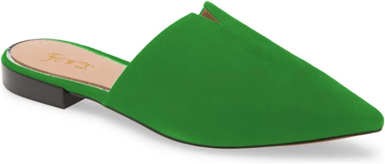Women Fashion Suede Mules, Sexy Closed Pointed Toe Flat Loafer, Low Heel Backless Mule Sandals, V Cut Lightweight Slip on Walking Shoes for Ladies, Elegant Dress Casual Slippers, Full Size 4-16 M US