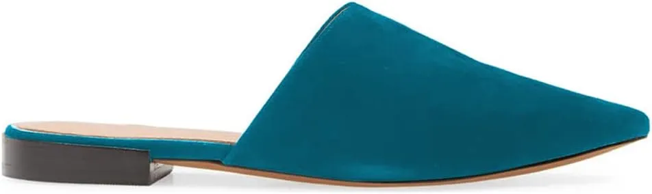 Women Fashion Suede Mules, Sexy Closed Pointed Toe Flat Loafer, Low Heel Backless Mule Sandals, V Cut Lightweight Slip on Walking Shoes for Ladies, Elegant Dress Casual Slippers, Full Size 4-16 M US