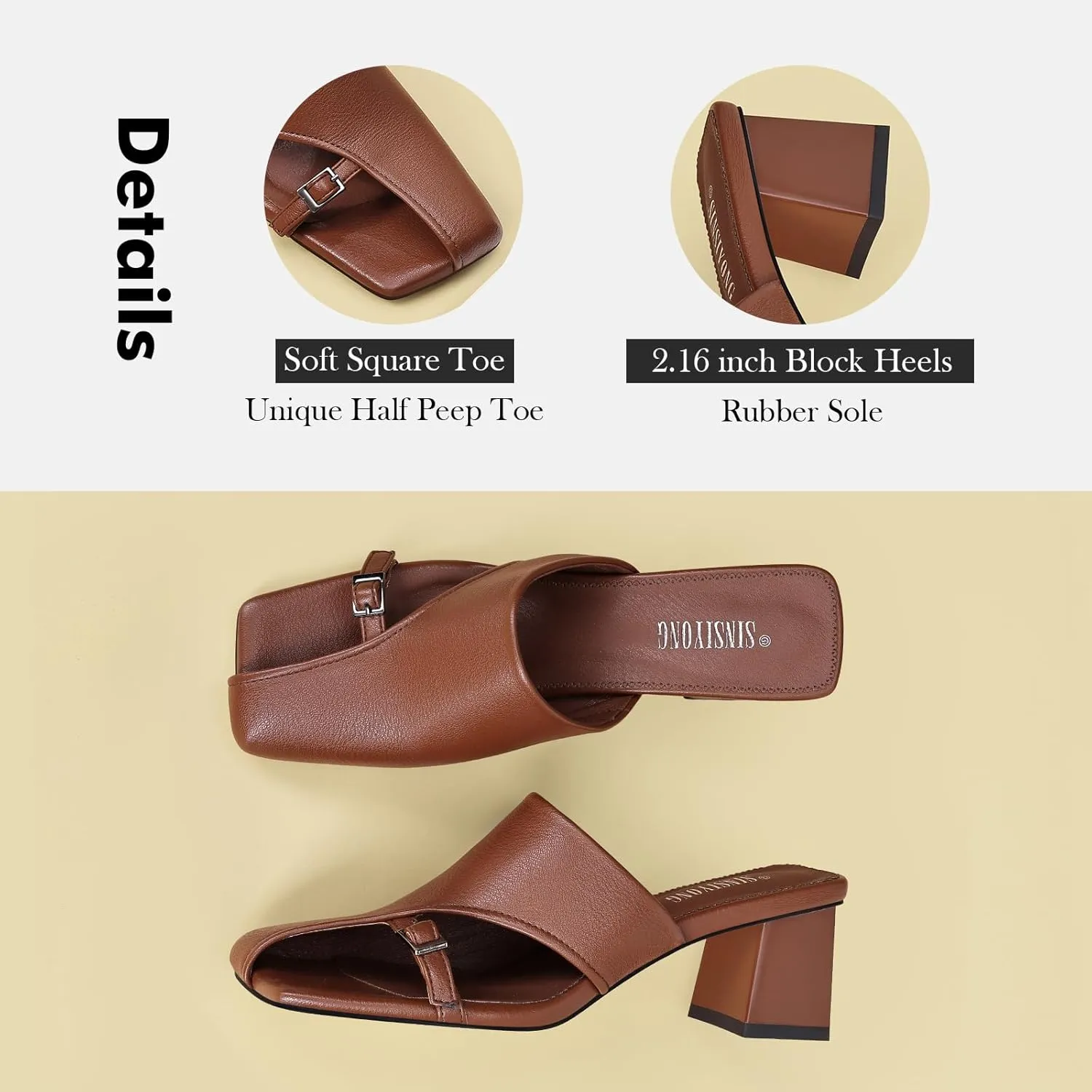 Women Heeled Mules Half-Toe Block Heel Sandals Comfortable Pumps