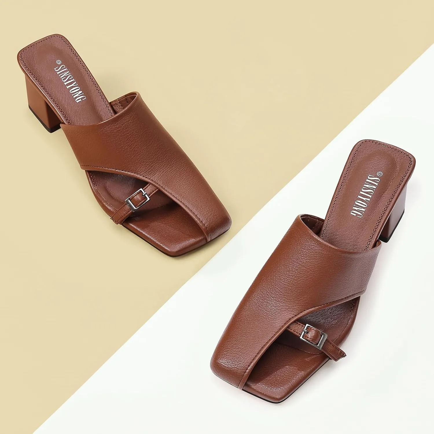 Women Heeled Mules Half-Toe Block Heel Sandals Comfortable Pumps