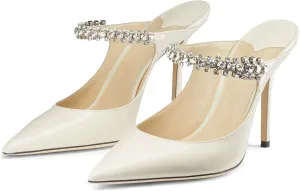 Women High Heeled Mules Crystal Embellished Strap Mules Pointed Toe Stiletto Heels Patent Leather Bridal Wedding Party Dress Shoes 5-13US