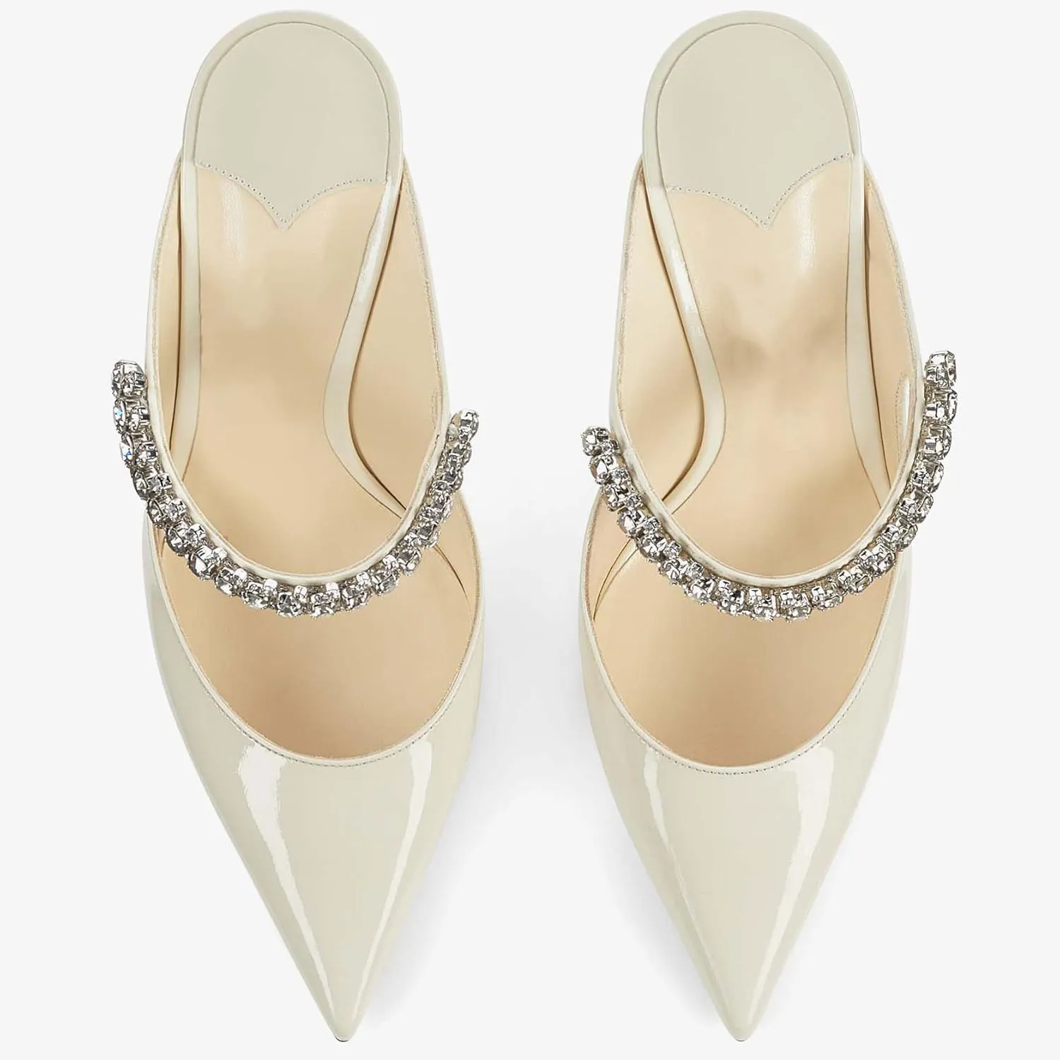 Women High Heeled Mules Crystal Embellished Strap Mules Pointed Toe Stiletto Heels Patent Leather Bridal Wedding Party Dress Shoes 5-13US