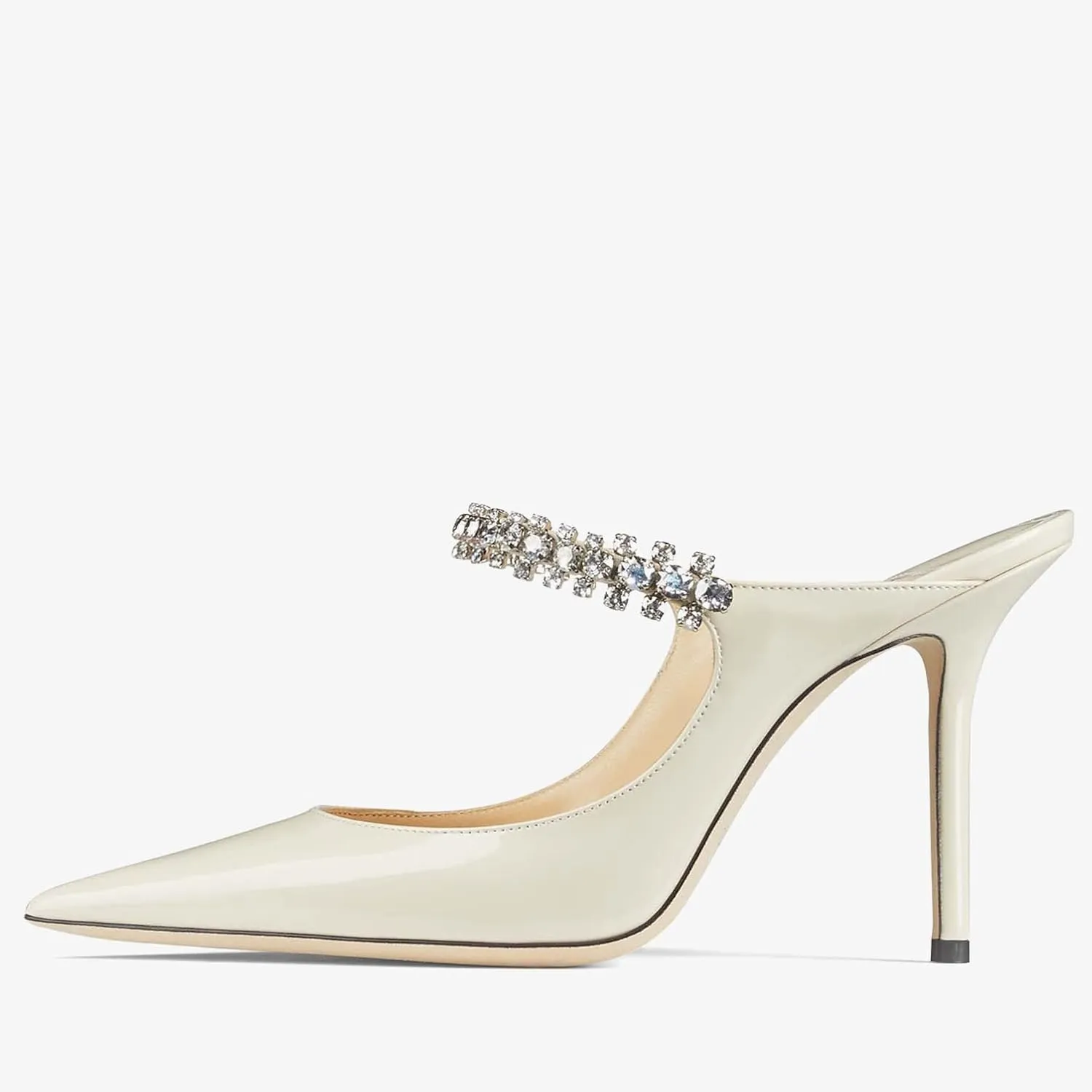 Women High Heeled Mules Crystal Embellished Strap Mules Pointed Toe Stiletto Heels Patent Leather Bridal Wedding Party Dress Shoes 5-13US
