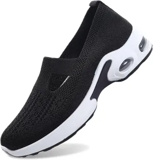 Women Knit Mesh Orthopedic Shoes Slip-On Air Cushion Walking Shoes Lightweight Breathe Arch Support Anti-Skid Sports Loafers