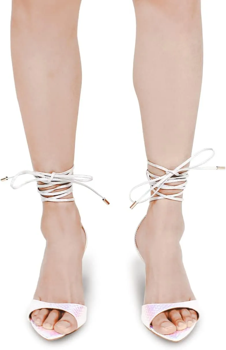 Women Mules High Heel Sandals Pointed Toe Lace Up Stilettos Heels Strappy Ladies Slippers Party Sandals Shoes
