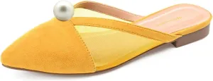 Women Pearl Decoration Pointed Toe Mesh Slippers Comfortable Flat Heel Casual Daily Indoor Outdoor Shoes Size 4-16 US