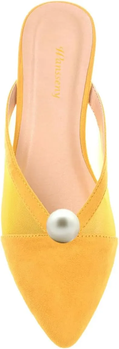 Women Pearl Decoration Pointed Toe Mesh Slippers Comfortable Flat Heel Casual Daily Indoor Outdoor Shoes Size 4-16 US