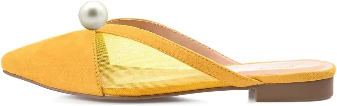 Women Pearl Decoration Pointed Toe Mesh Slippers Comfortable Flat Heel Casual Daily Indoor Outdoor Shoes Size 4-16 US