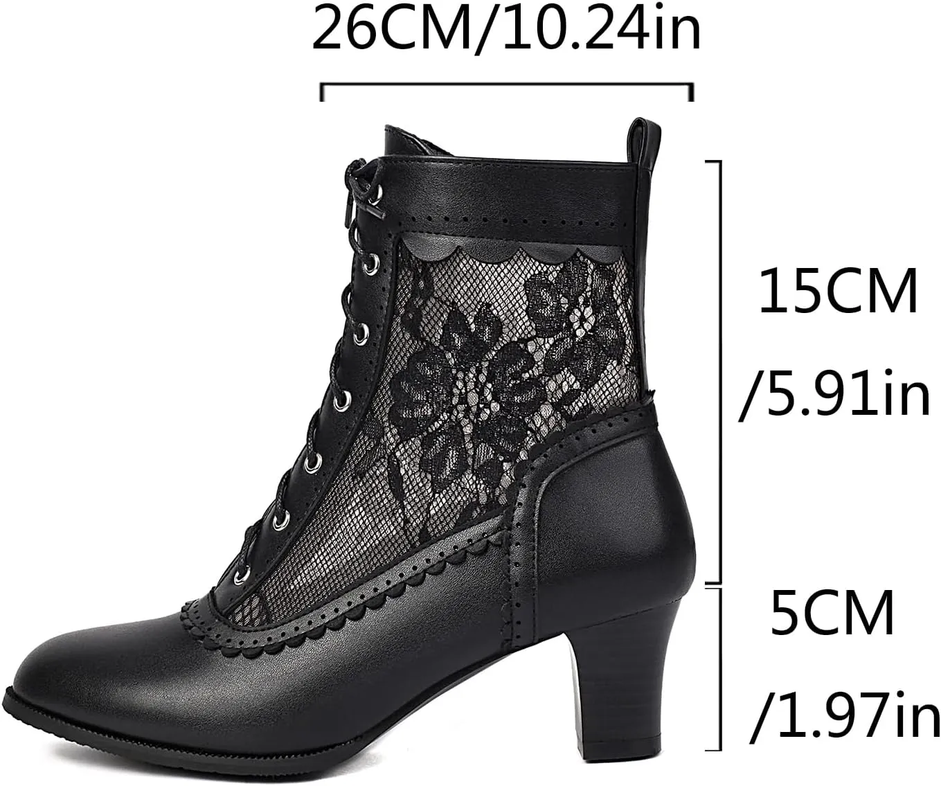Women Victorian Boots 70s Lace up Ankle Boots Kitten Heel Costume Shoes Side Zipper Round Toe