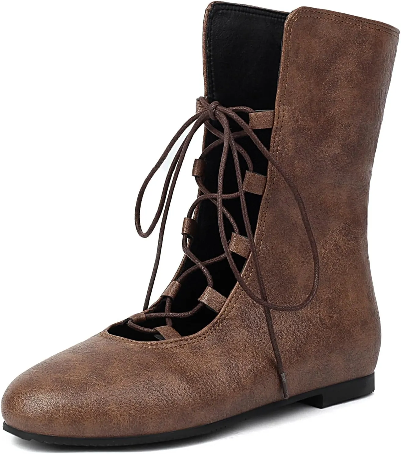 Women Vintage Flats Short Boots Lace Up COS Medieval Men's Faux Leather Gothic Shoes
