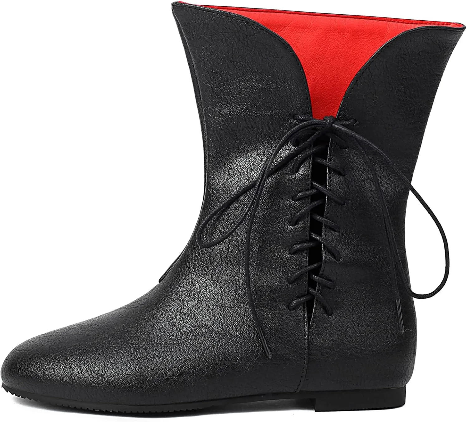 Women Vintage Flats Short Boots Lace Up COS Medieval Men's Faux Leather Gothic Shoes