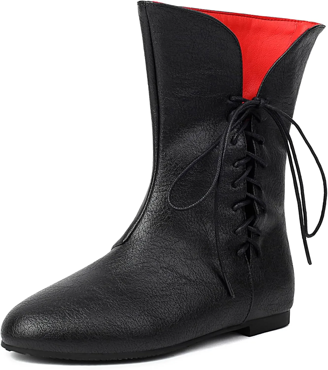 Women Vintage Flats Short Boots Lace Up COS Medieval Men's Faux Leather Gothic Shoes
