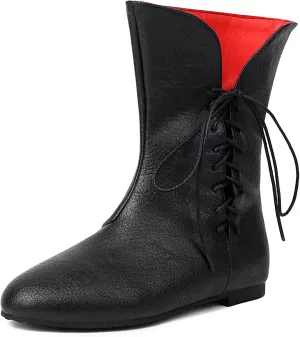 Women Vintage Flats Short Boots Lace Up COS Medieval Men's Faux Leather Gothic Shoes