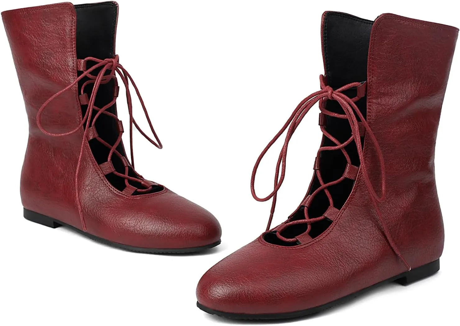 Women Vintage Flats Short Boots Lace Up COS Medieval Men's Faux Leather Gothic Shoes