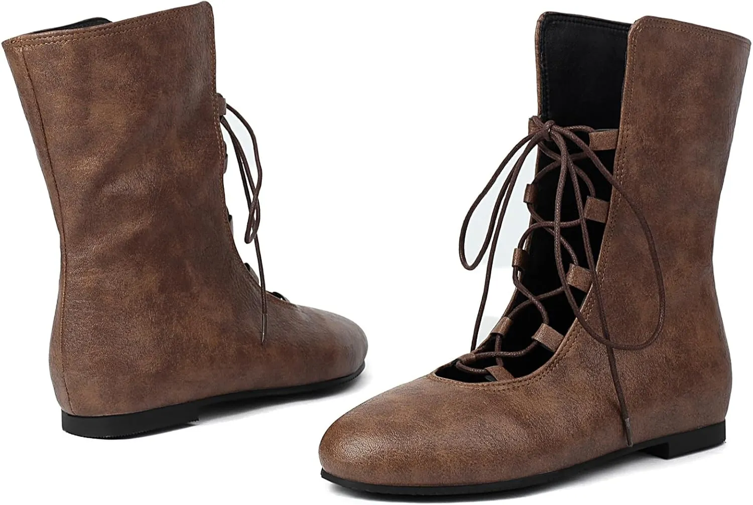 Women Vintage Flats Short Boots Lace Up COS Medieval Men's Faux Leather Gothic Shoes
