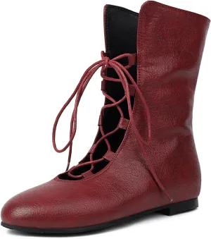 Women Vintage Flats Short Boots Lace Up COS Medieval Men's Faux Leather Gothic Shoes