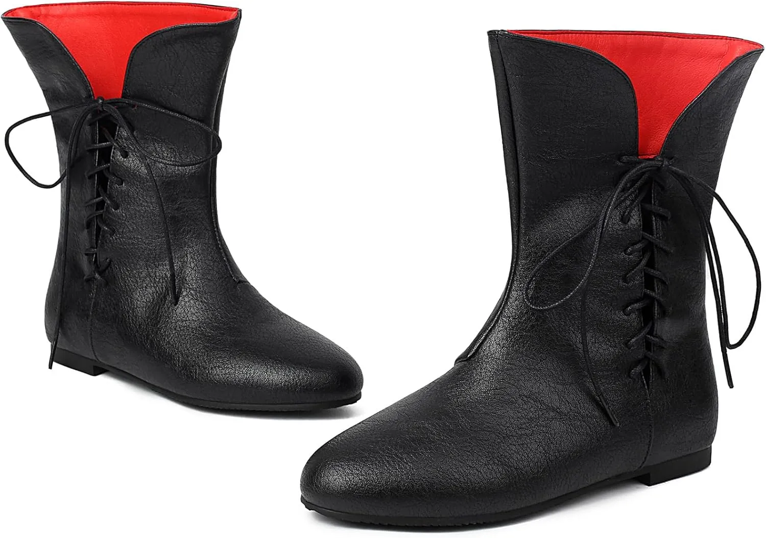 Women Vintage Flats Short Boots Lace Up COS Medieval Men's Faux Leather Gothic Shoes