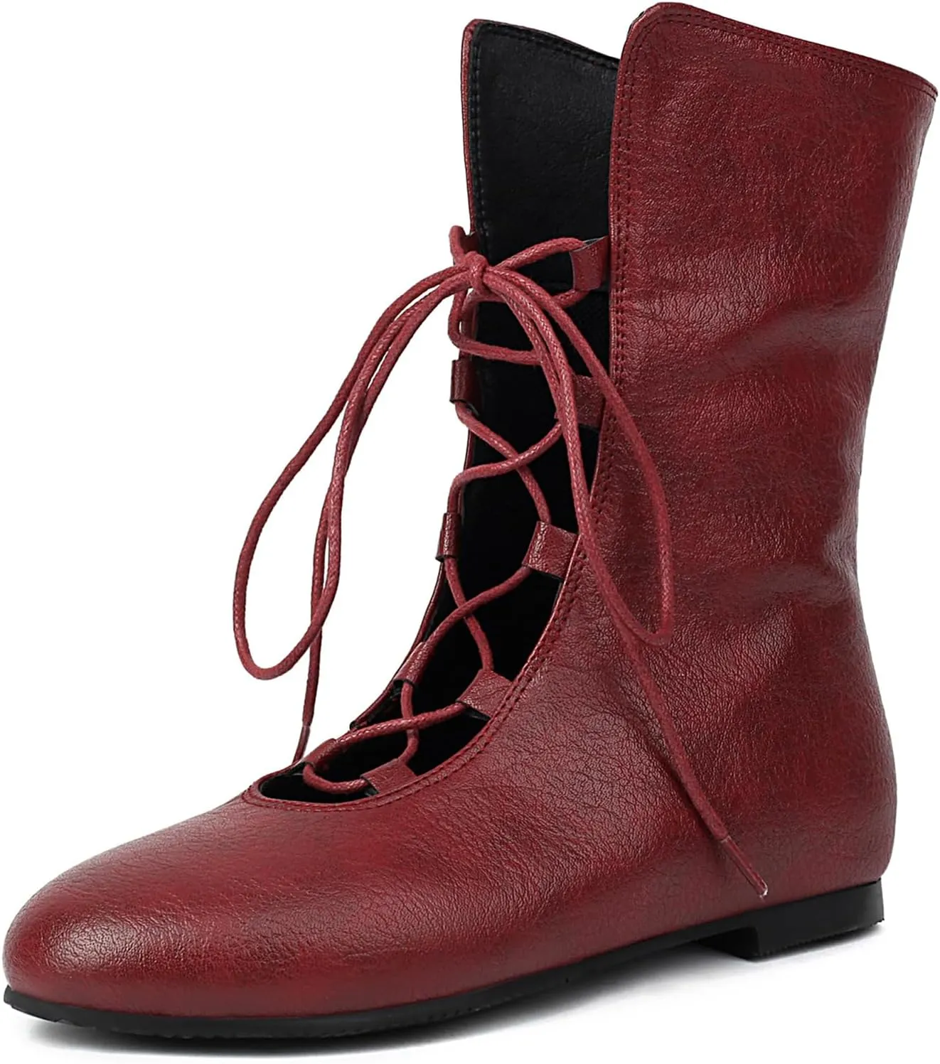 Women Vintage Flats Short Boots Lace Up COS Medieval Men's Faux Leather Gothic Shoes