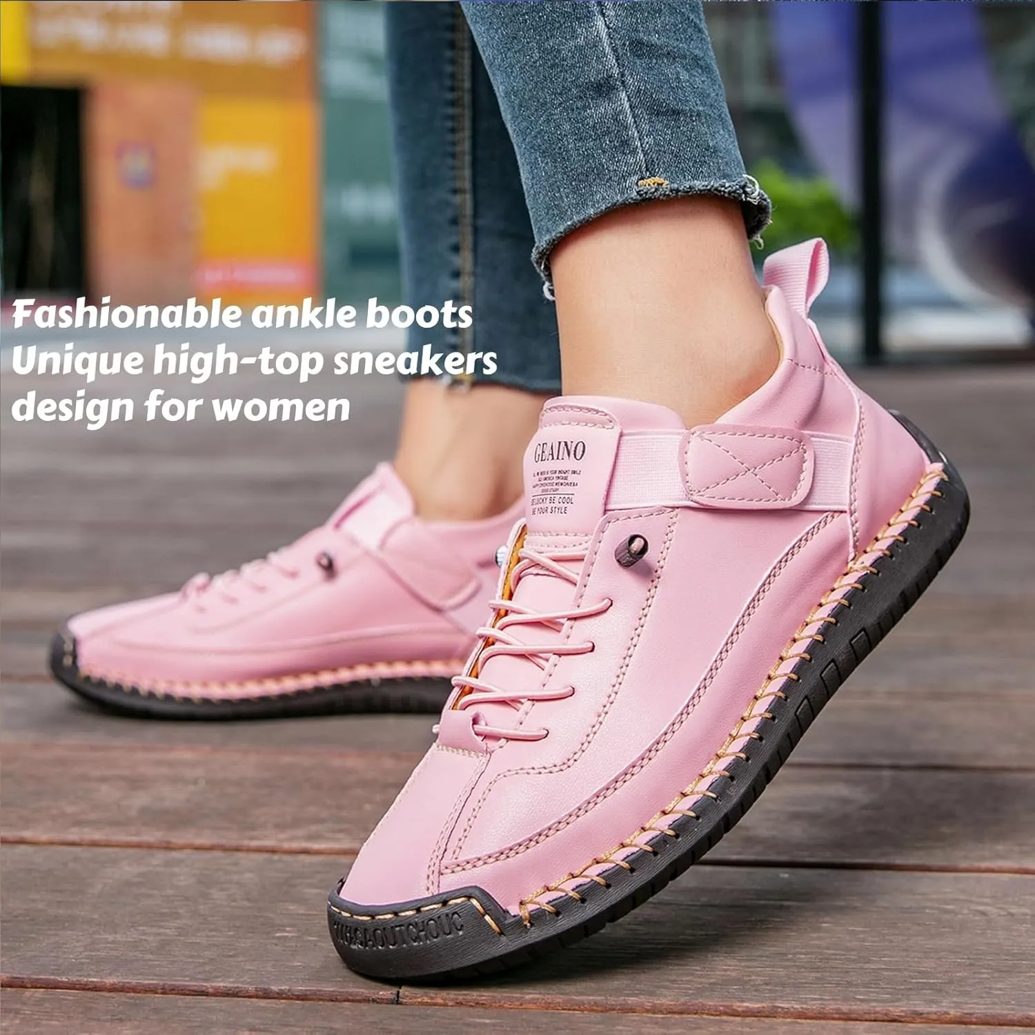 Women Vintage Leather Ankle Boots Handmade Casual Shoes with Non-Slip Sole and Comfortable Fit