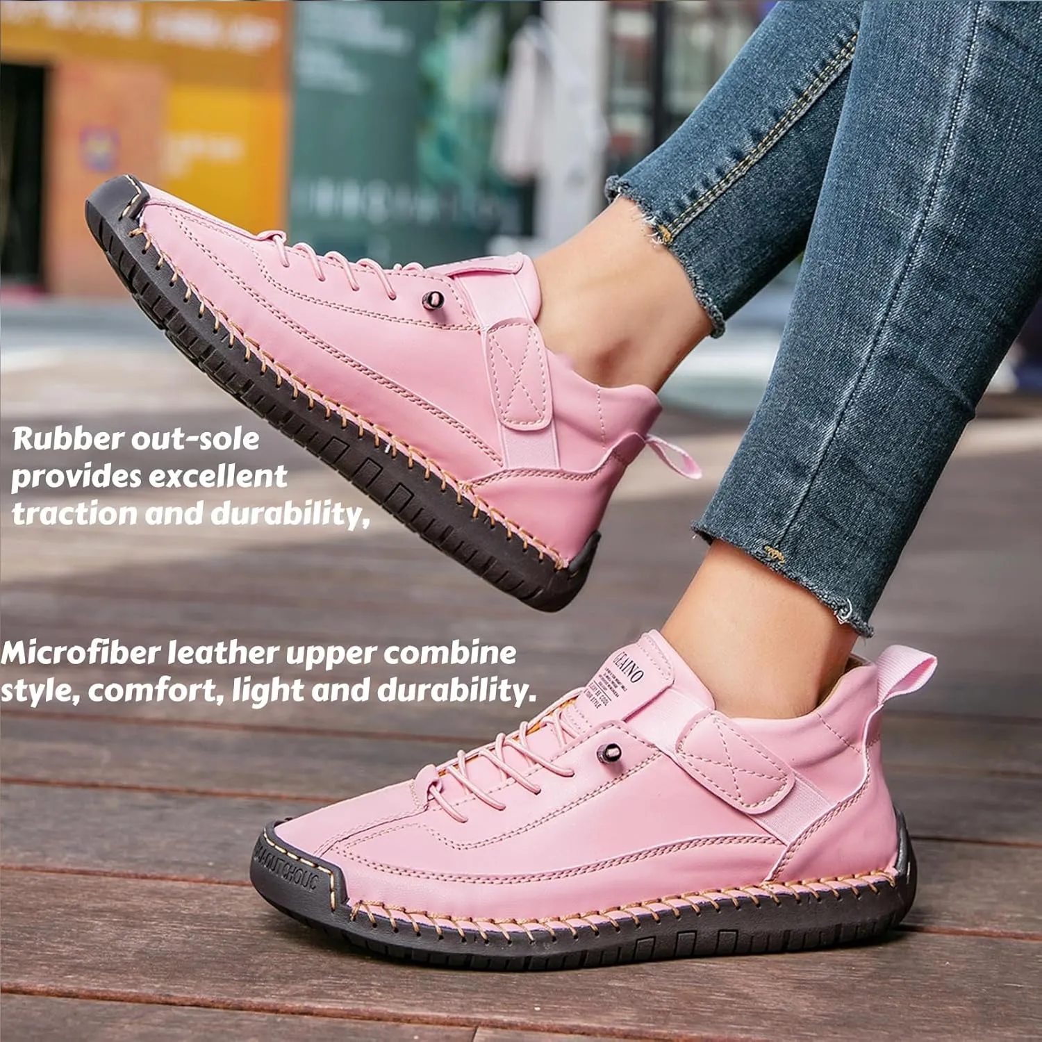 Women Vintage Leather Ankle Boots Handmade Casual Shoes with Non-Slip Sole and Comfortable Fit