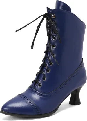Women Vintage Victorian Boots Kitten Heel Granny Boots Lace Up Ankle Boots