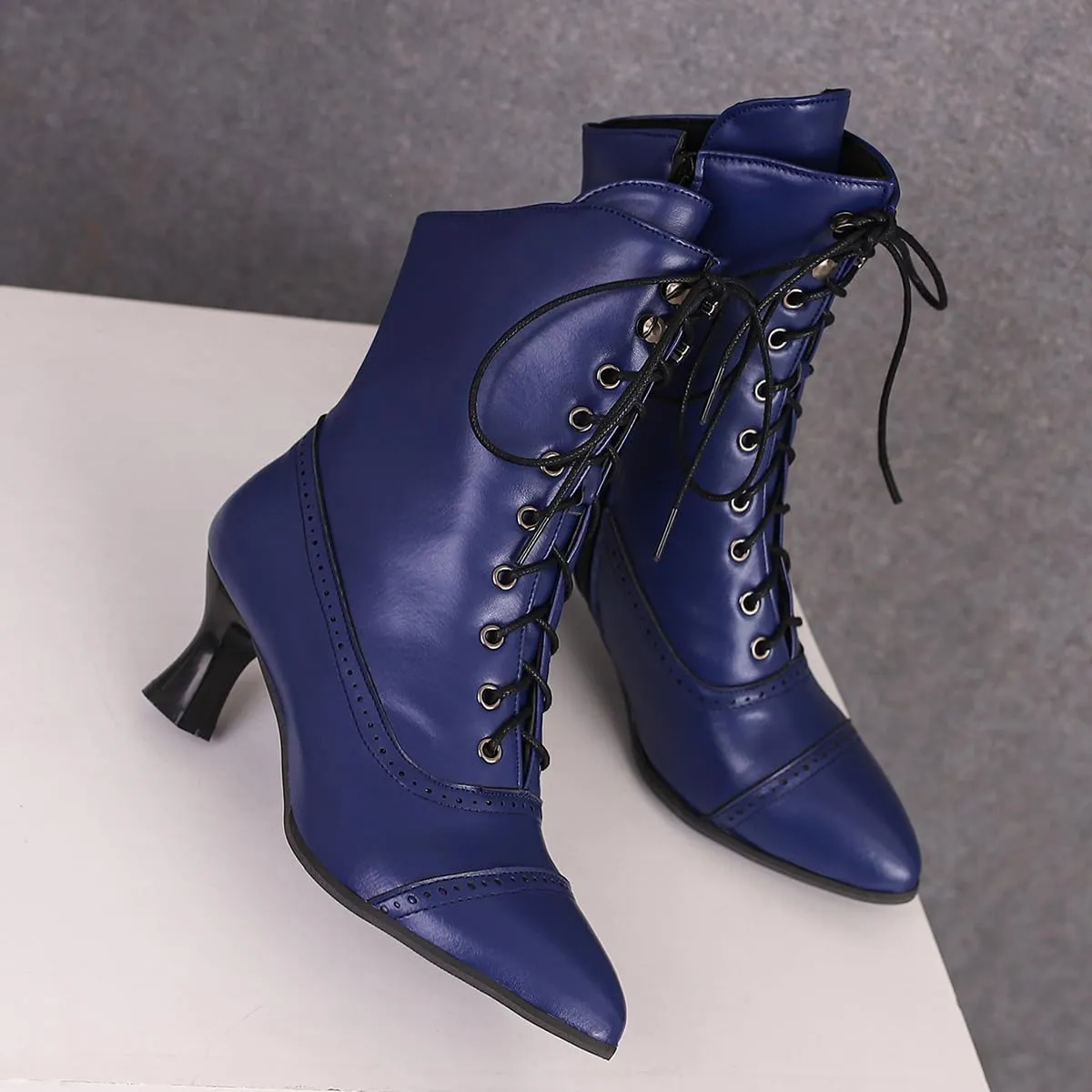 Women Vintage Victorian Boots Kitten Heel Granny Boots Lace Up Ankle Boots